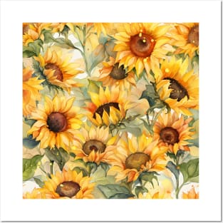 Sunflowers Blooming In Summertime Watercolor Posters and Art